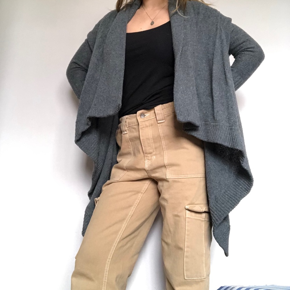 Gray open front cardigan